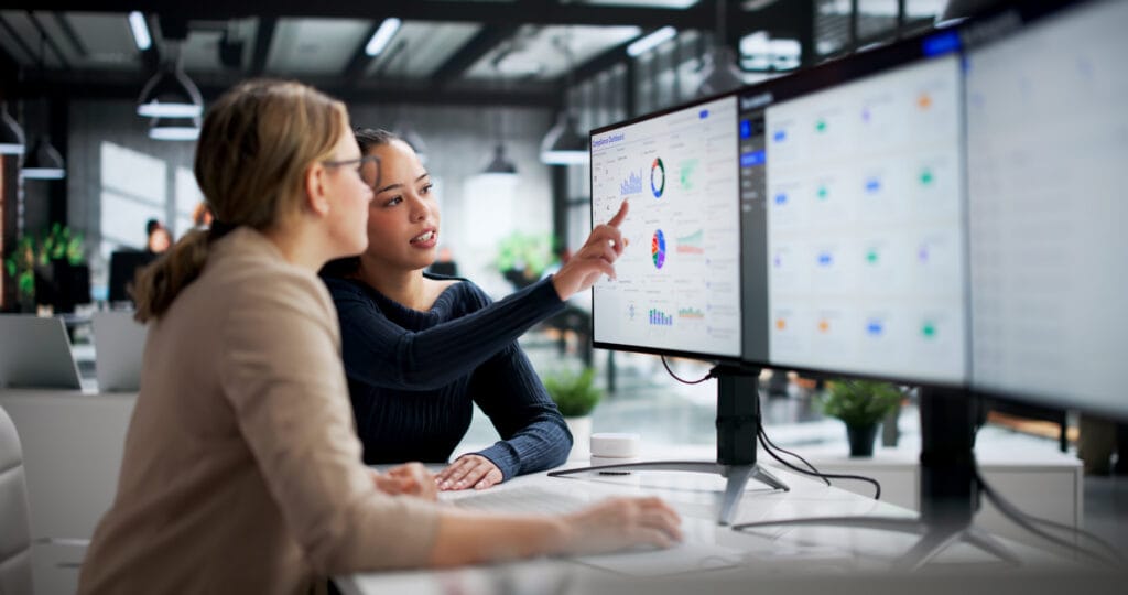 Woman as an IT manager Monitoring Legal Data Management And Ethics Regulation On Computer Dashboard