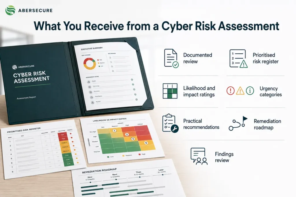 Cyber Risk Assessment Aberdeen deliverables including a risk register, risk ratings and remediation roadmap