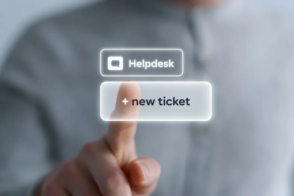 IT Help Desk Support interface showing a new technical support ticket being created