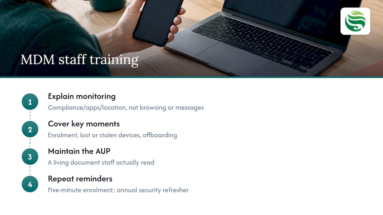 User training and awareness related to MDM policies — overview diagram