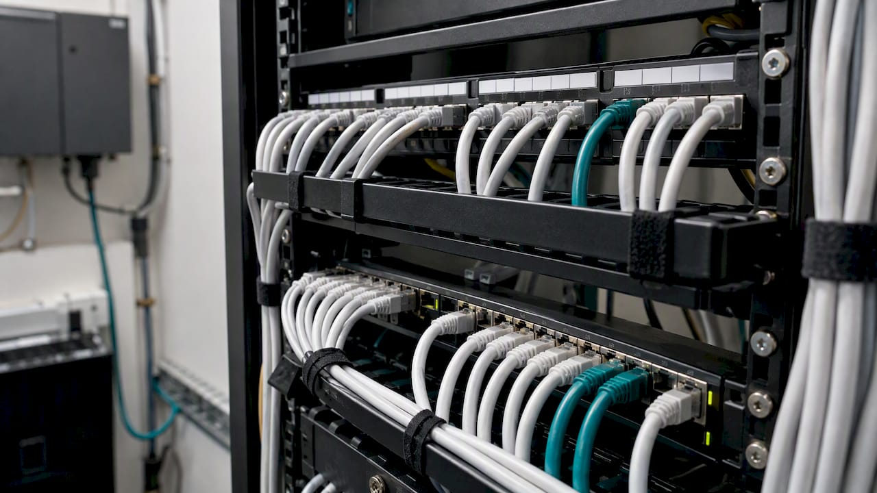 Patch cables routed through a network panel