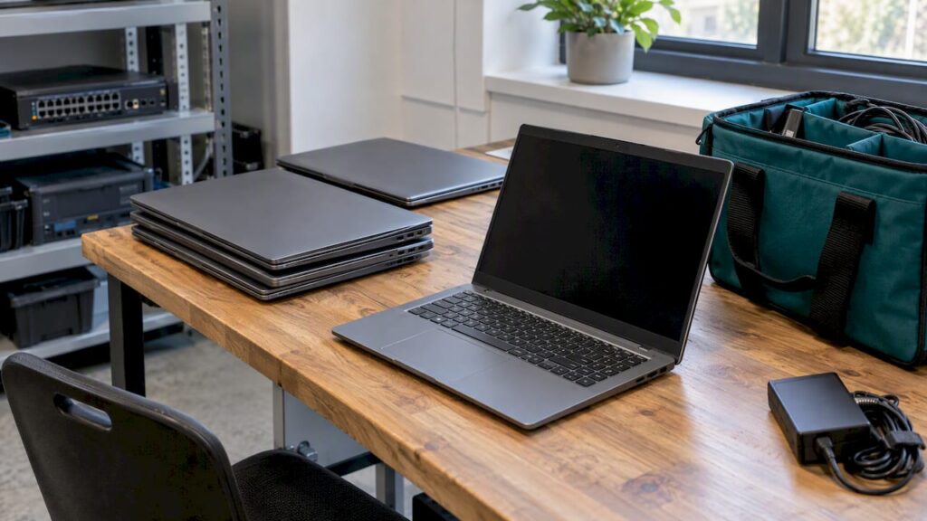 Business laptops prepared for device deployment