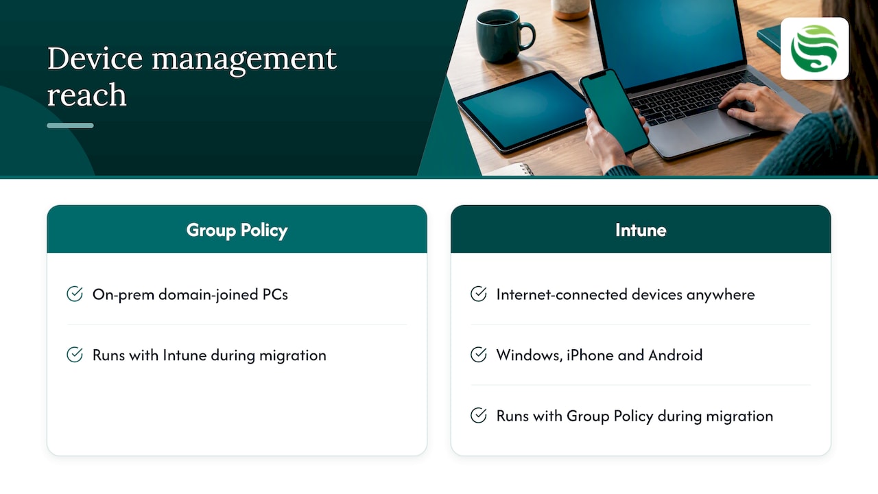 Comparison of Intune and Group Policy device management