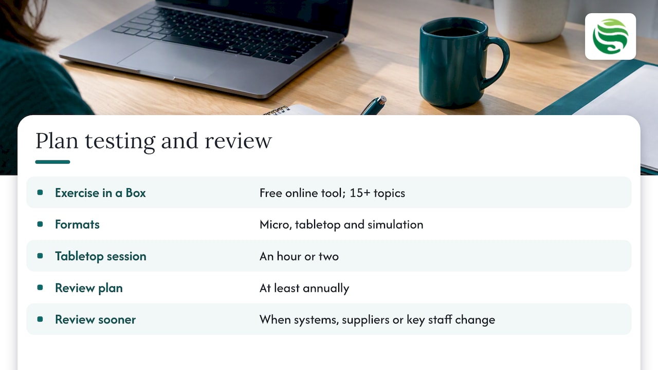 Test the plan before you need it — overview diagram