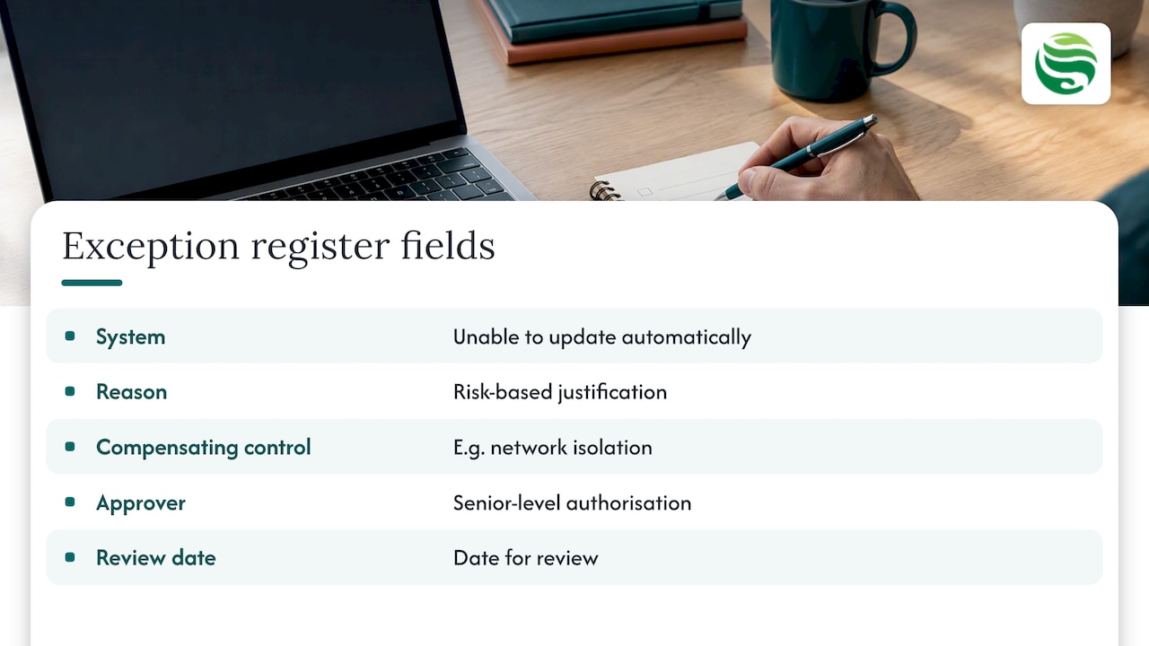 Five fields in a patch exception register